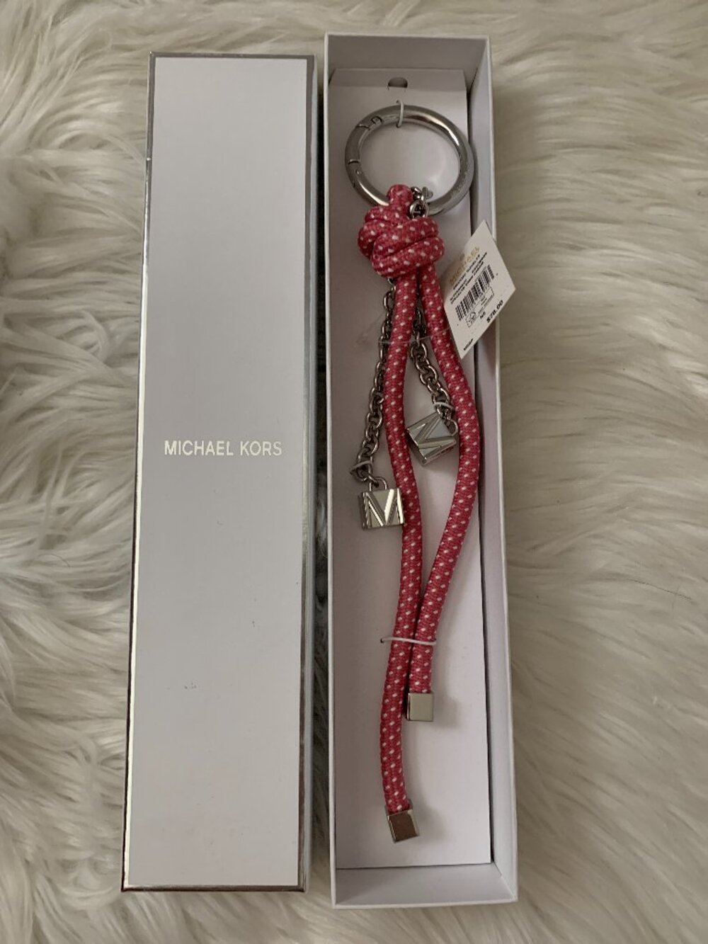 MICHAEL KORS Rosewood Speckled Knotted Cord Bag Charm with Silver Hardware